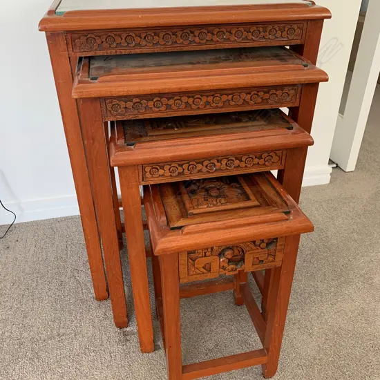 NEST OF  CHINESE CARVED OCCASIONAL TABLES
