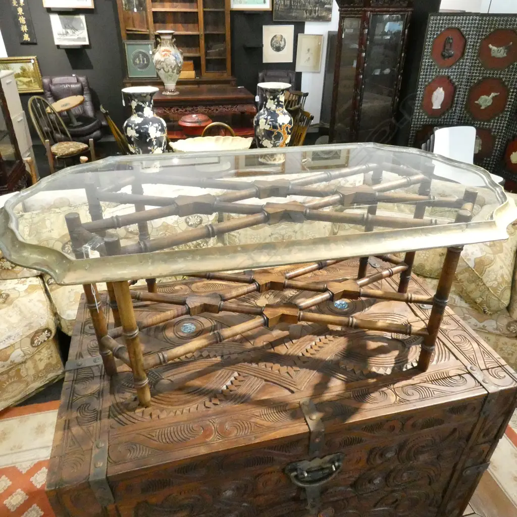 PIECRUST GLASS TOP TABLE WITH FAUX BAMBOO BASE L 1060 MM Image 1++