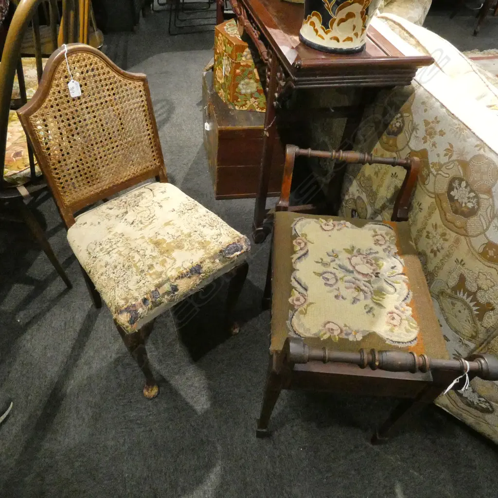 NEEDLEPOINT PIANO STOOL W. 620MM + CHAIR Image 1++