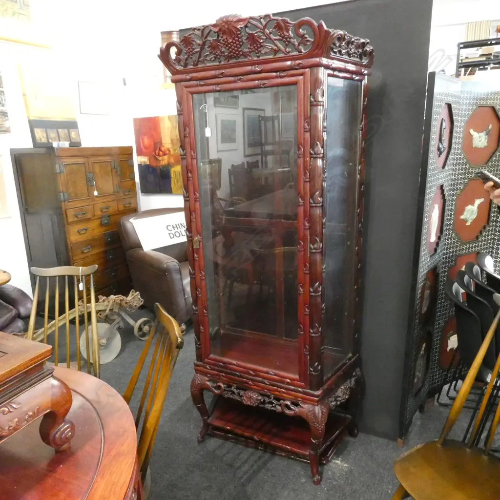 PR CARVED CHINESE ROSEWOOD DISPLAY CABINETS 3 SHELVES EACH H. 1960MM Image 1++