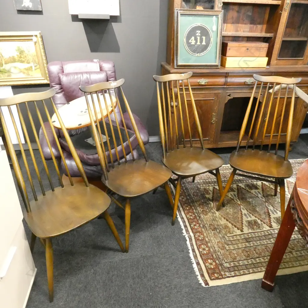 4 ERCOL FLAT BACK DINING CHAIRS H. 965MM Image 1++