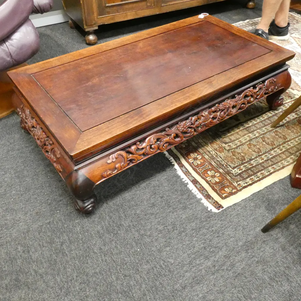 CARVED ROSEWOOD LOW CHINESE TEA TABLE L. 1100MM Image 1++