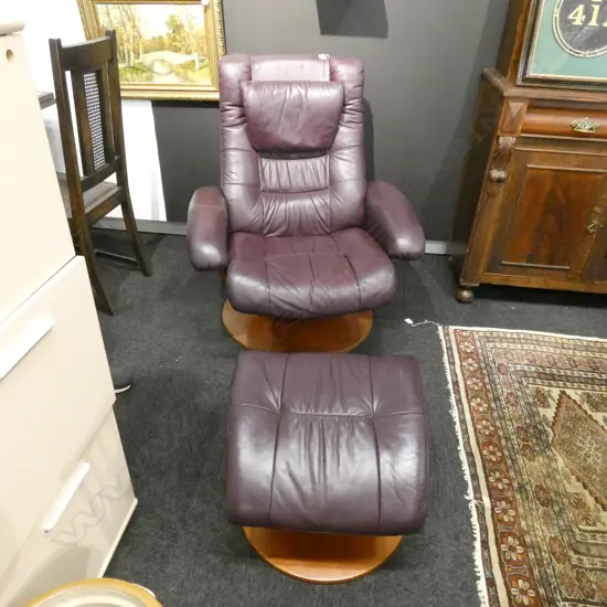 PR BURGANDY LEATHER RECLINERS BOTH WITH STOOLS