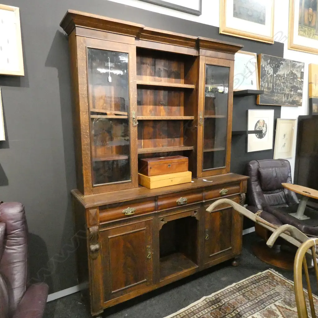 GLAZED OAK DRESSER H. 2150MM W. 1555MM Image 1++