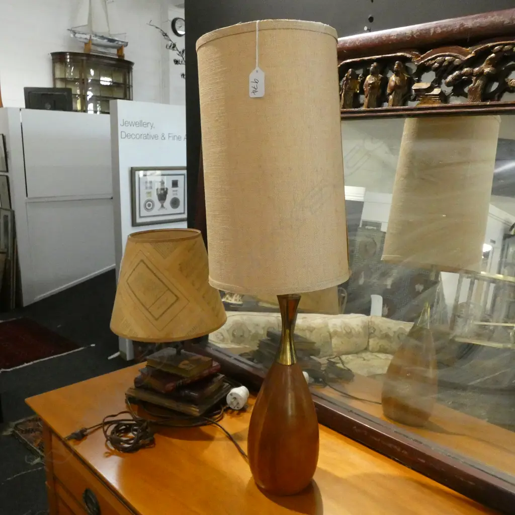 RETRO BRASS AND WOOD LAMP H.720MM Image 1++