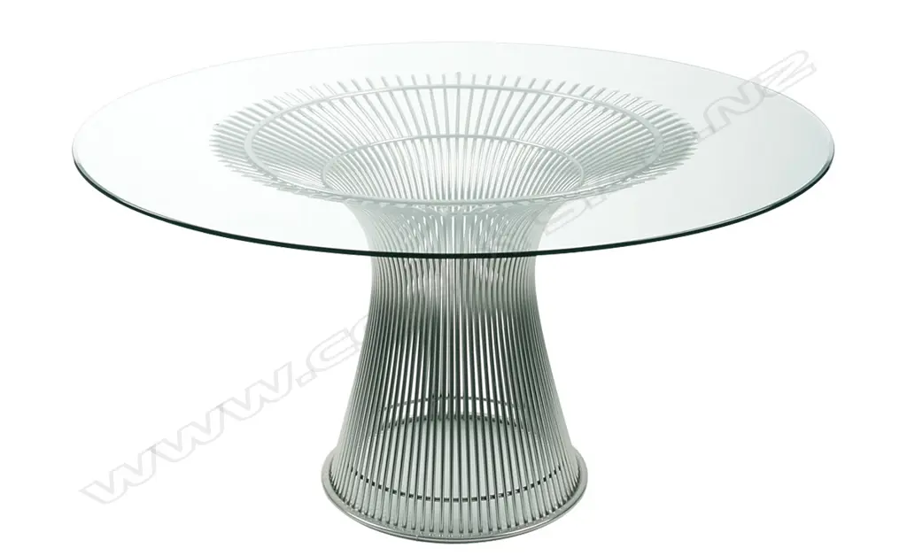 ICONIC MID-CENTURY DESIGN CHROME BASE GLASS TOP ROUND DINING TABLE Image 1++