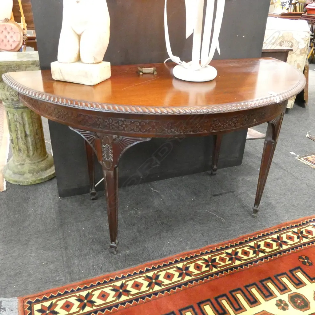 CHIPPENDALE STYLE MAHOGANY D-SHAPE CONSOLE TABLE TOP AF W. 1480MM Image 1++