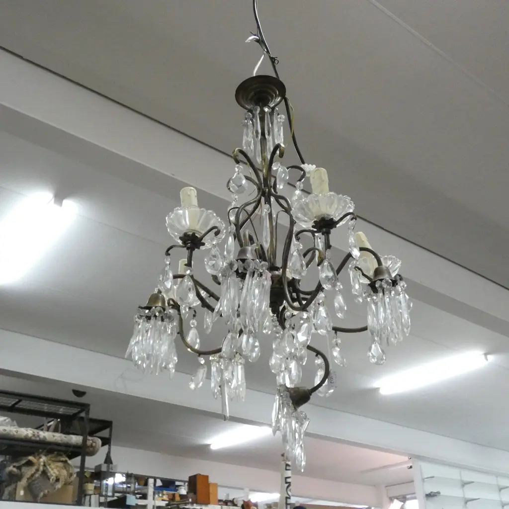 BRASS AND GLASS CHANDELIER Image 1++
