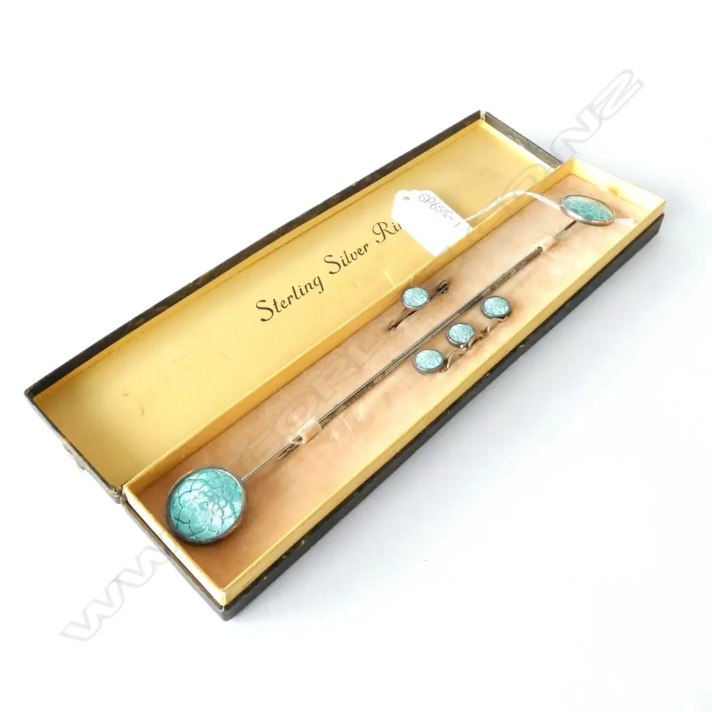BOXED ENAMEL & SILVER HATPINS/TIE PIN AND STUDS Image 1++