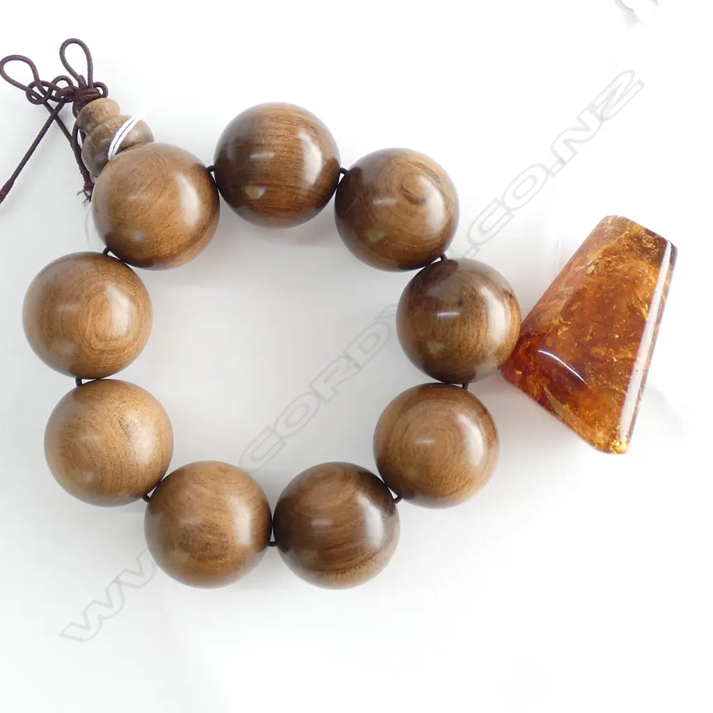 OPTICAL WOODEN BRACELET & AMBER PIECE L. 50MM Image 1++