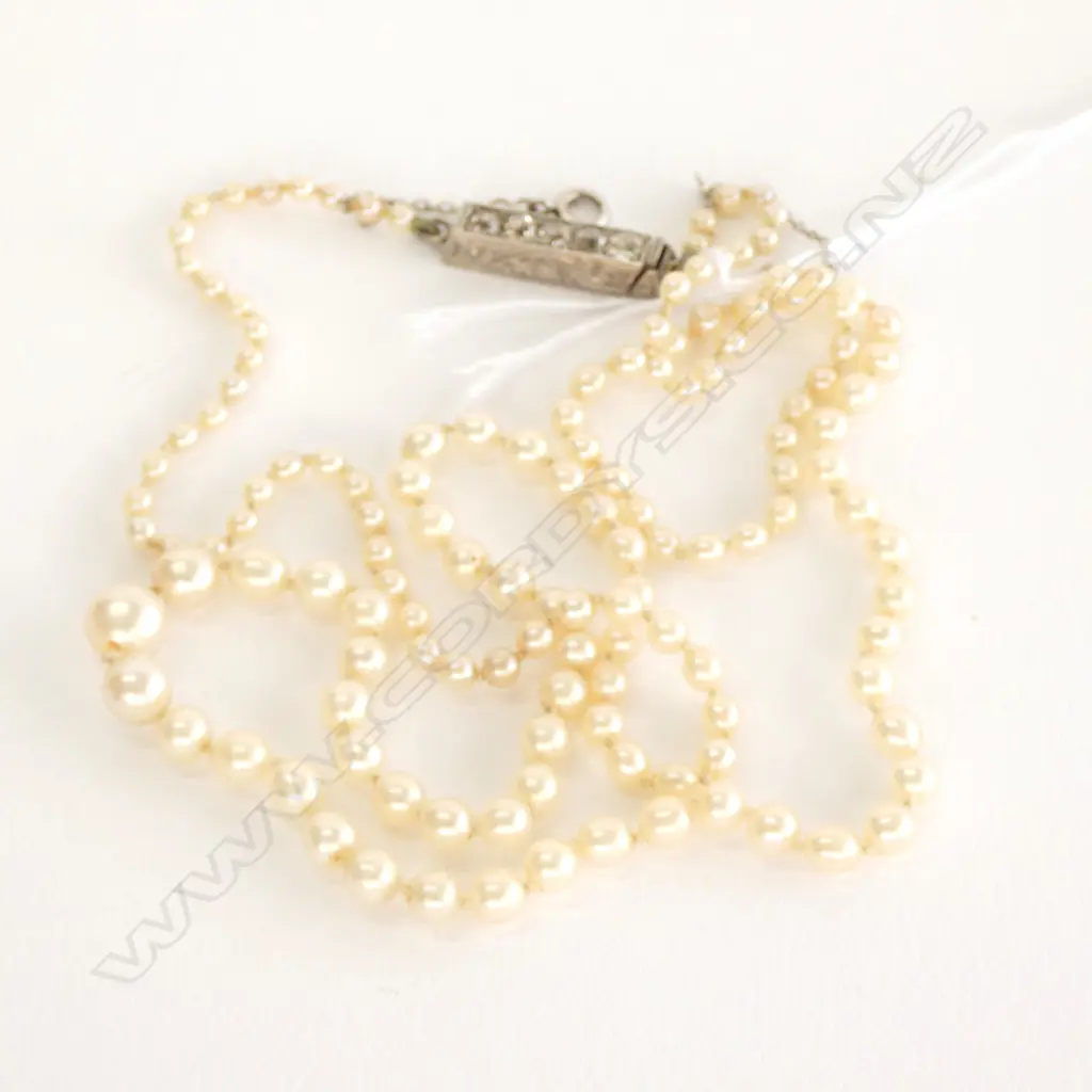PEARL NECKLACE WITH SILVER CLASP SET WITH DIAMONDS Image 1++