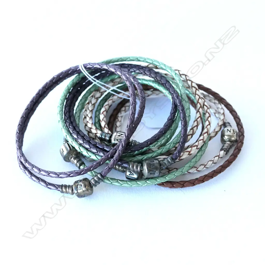 7 PANDORA WOVEN COLOURED LEATHER DBLE BANGLES Image 1++