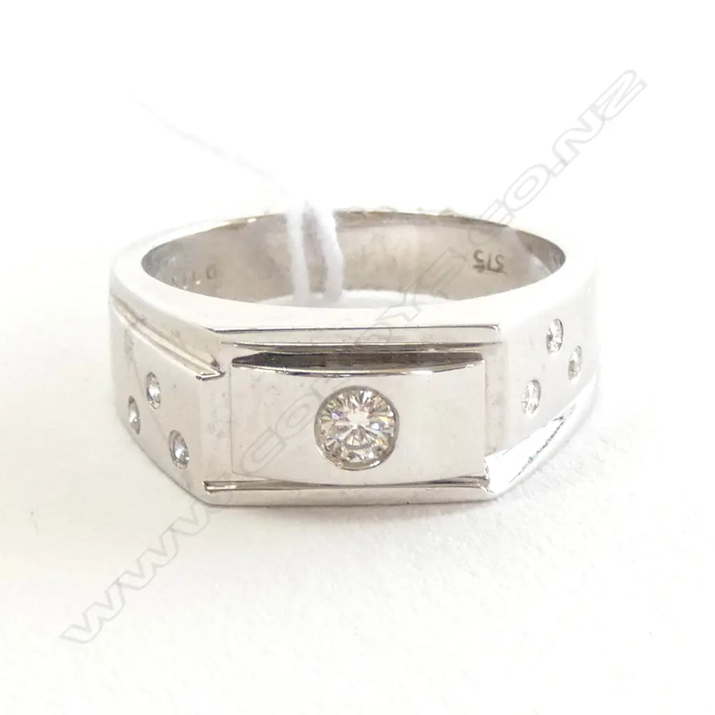 MODERN 9CT WHITE GOLD 7 DIAMOND RING INS. $1200 Image 1++