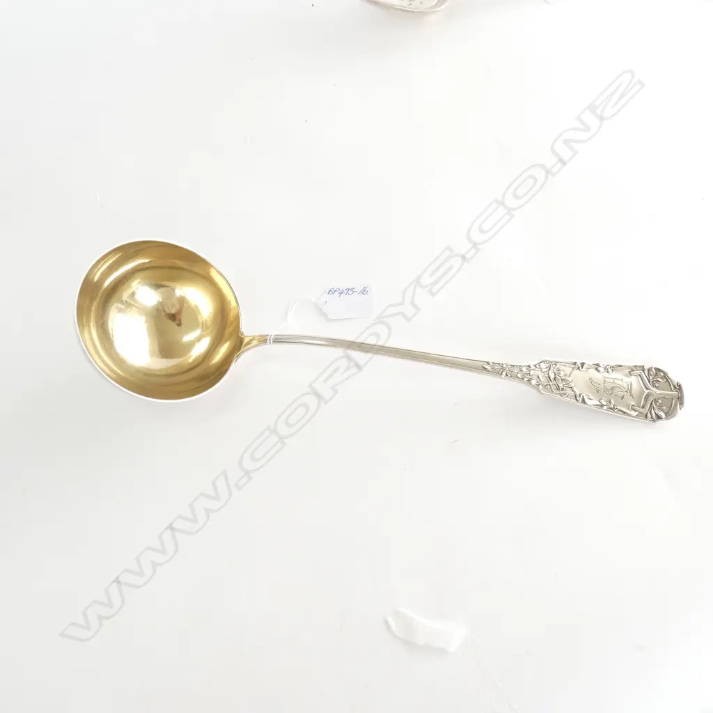 19THC SILVER PLATE EURO SOUP LADLE GILDED BOWL Image 1++