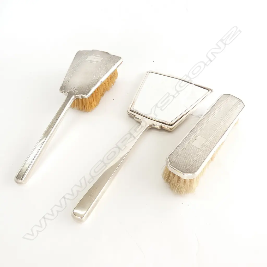 SET 3 ART DECO SILVER BACK VANITY ITEMS BIRMINGHAM 1935 Image 1++