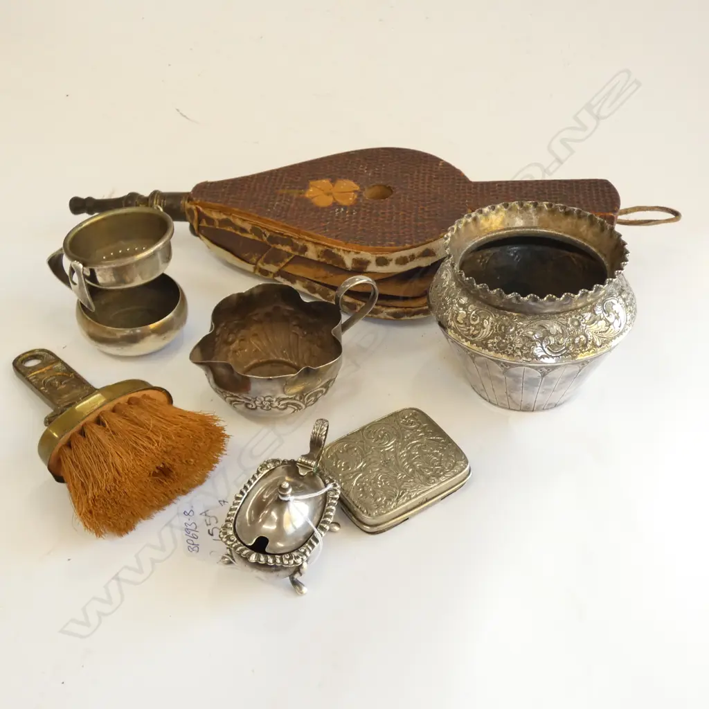 5 OLD S/PLATE PCES + BELLOWS + SHAKESPEARE BRUSH Image 1++