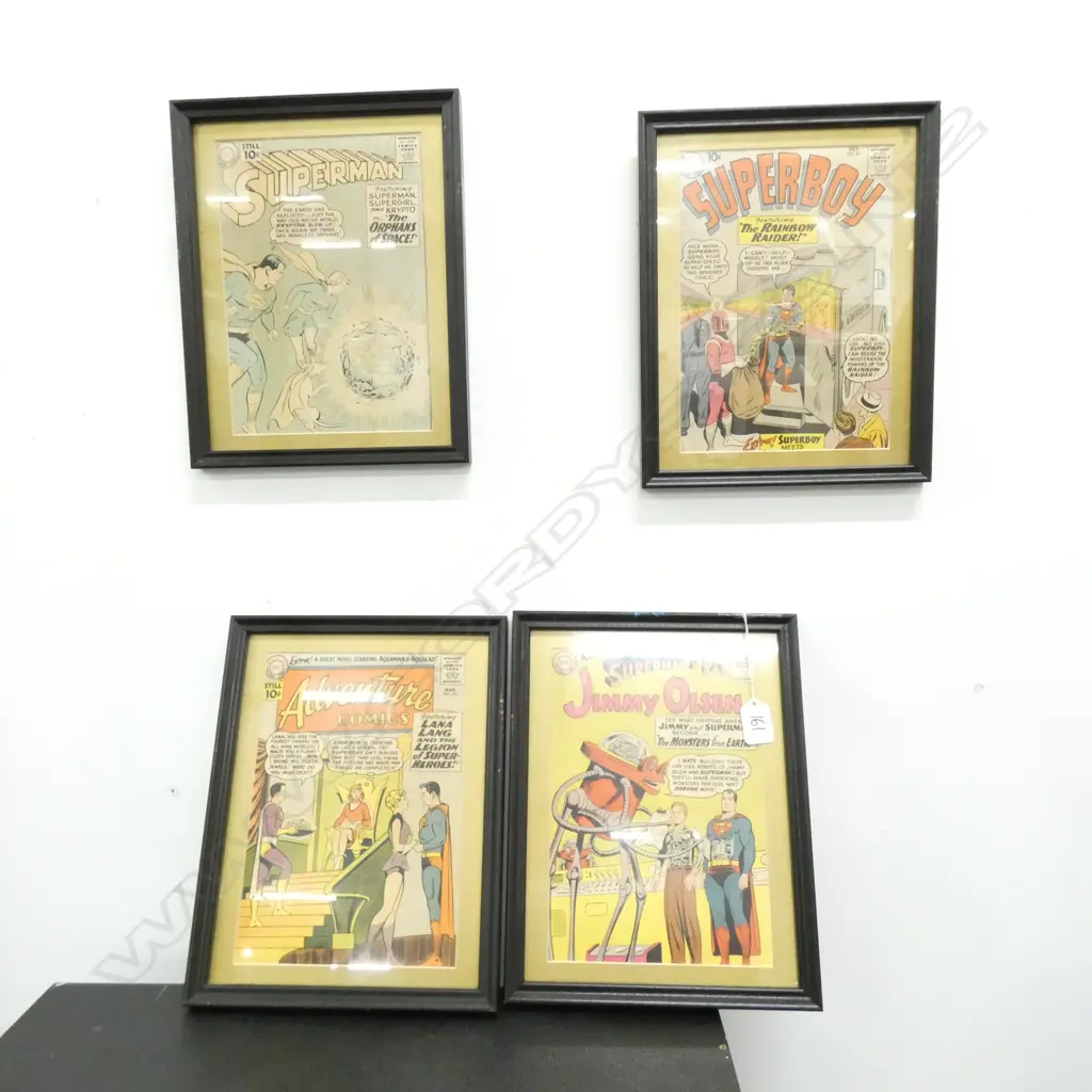 4 FRAMED VINTAGE SUPERMAN + other  COMICS 300 X 235MM Image 1++