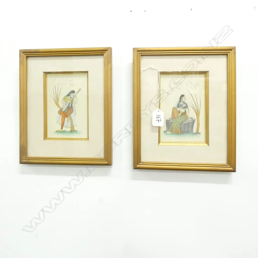A PAIR OF INDIAN FRAMED W/COLOURS H 150 MM Image 1++