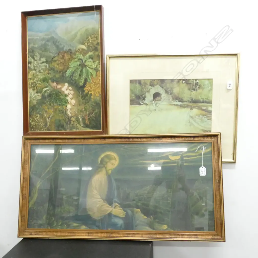 3 ARTWORKS: JESUS PRINT. GUTRY SHEEP PAINTING... Image 1++