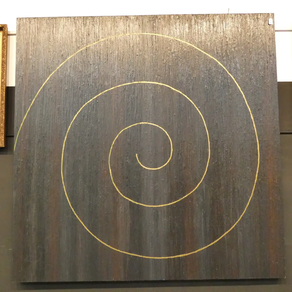 LARGE BLACK SPIRAL TEXTURED OIL PAINTING 1470X1470 Image 1++