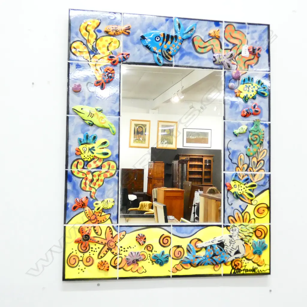 PETER FAULKNER TILE FRAMED MIRROR SEA THEMES 780 X 620mm Image 1++