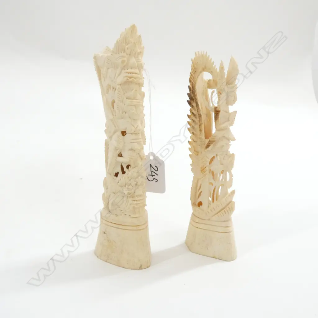 2 CARVED BONE VINTAGE THAI FIGURE CARVINGS H.185mm Image 1++
