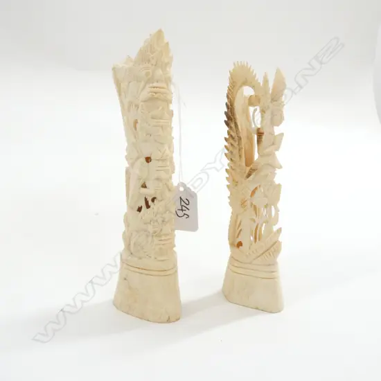 2 CARVED BONE VINTAGE THAI FIGURE CARVINGS H.185mm