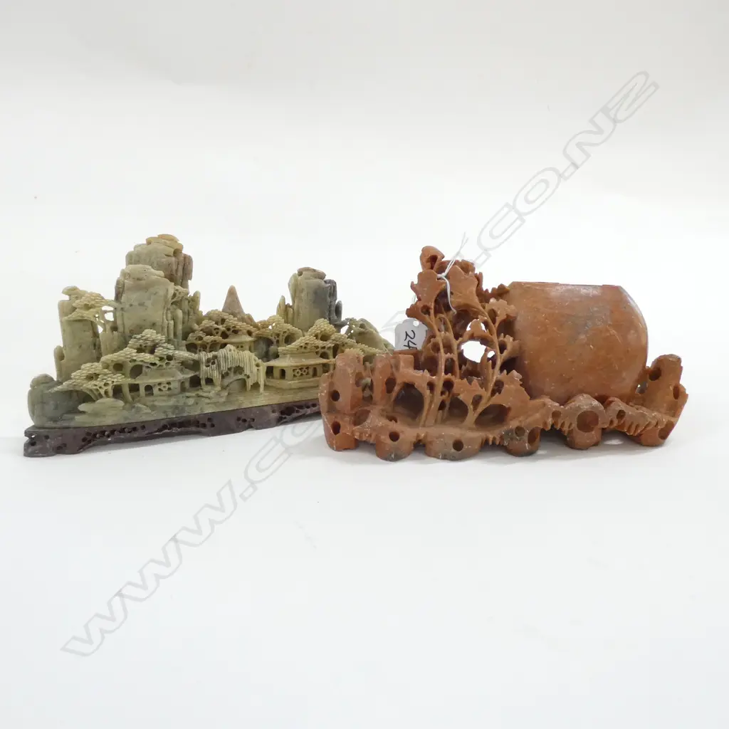2 SOAPSTONE CHINESE CARVINGS. MOUNTAIN VILLAGE... Image 1++