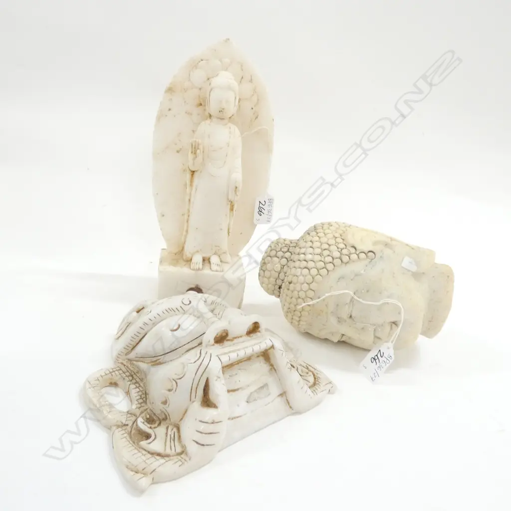 3 WHITE MARBLE ORIENTAL FIGURES Image 1++