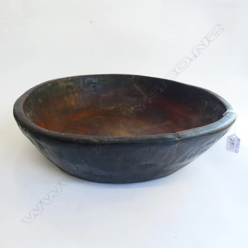 LGE OLD JAPANESE ADZED WOODEN BOWL Dia.460mm Image 1++