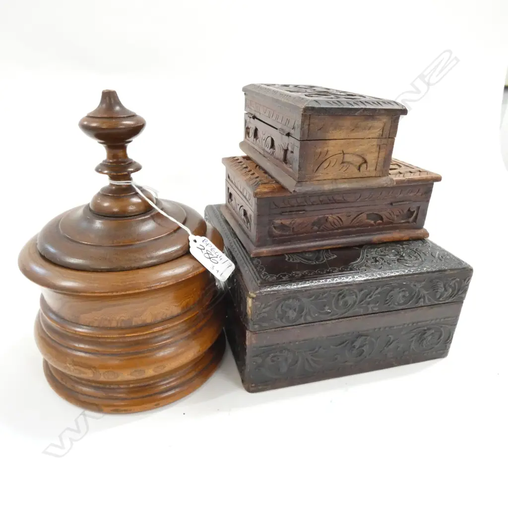 4 BOXES; 3 WOODEN 1 LEATHER Image 1++