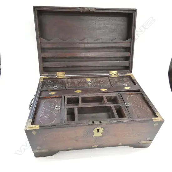 ANTIQUE ANGLO-INDIAN ROSEWOOD WRITING BOX...