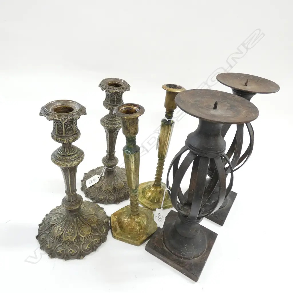 THREE PAIRS OF VARIOUS CANDLESTICKS Image 1++