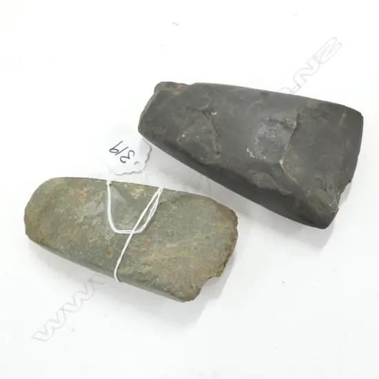 2 OLD PACIFIC STONE ADZES 110mm EA 