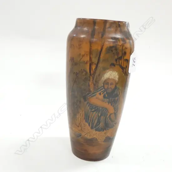'MRS A PITT LOWER HUTT' PAINTED WOOD VASE...