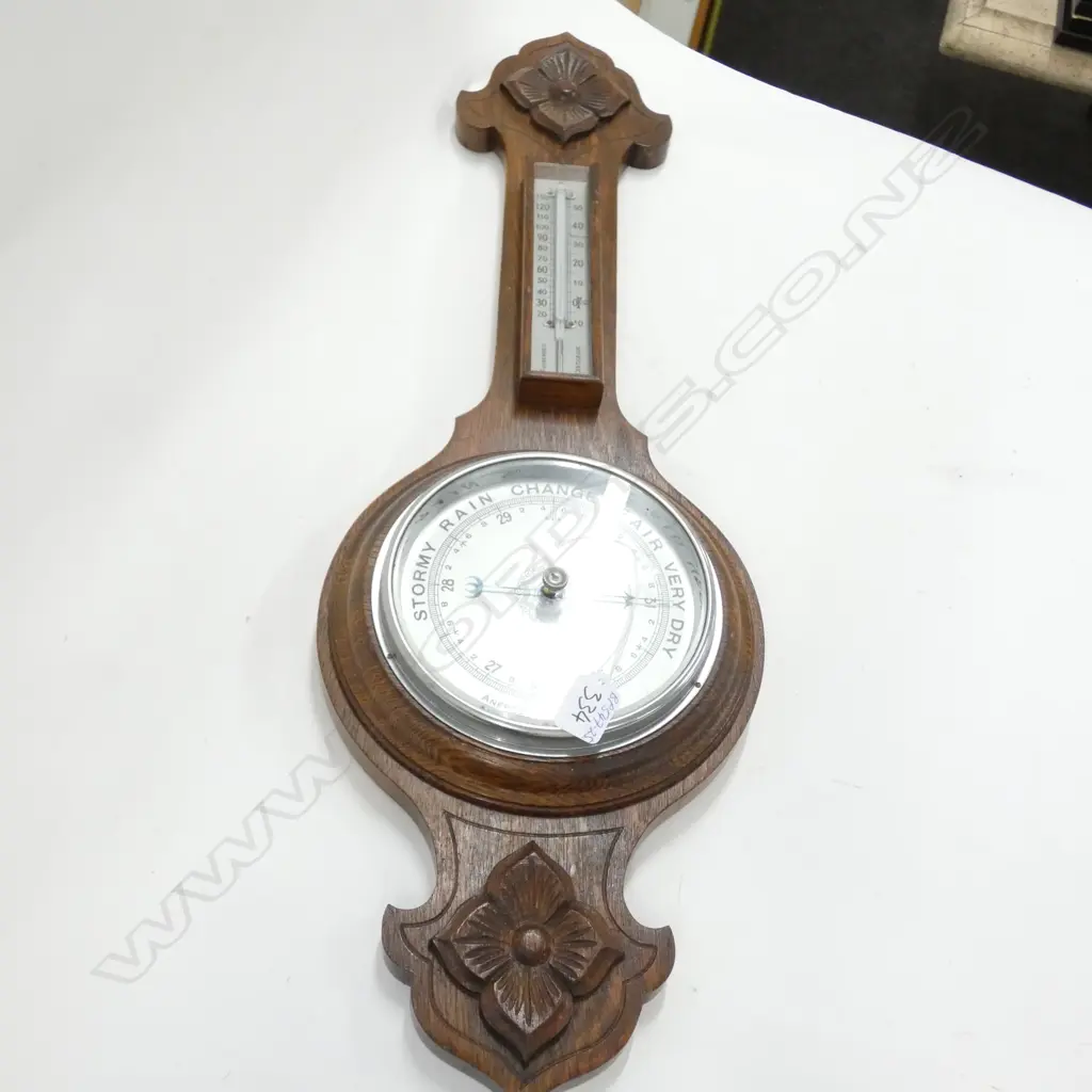 1920'S OAK CARVED BANJO ANEROID BAROMETER H.745mm Image 1++