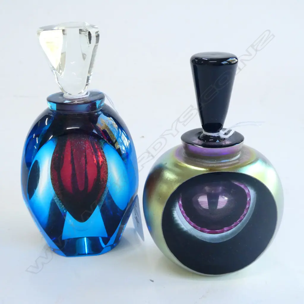 2 1990's BELGIAN ART GLASS PERFUME BOTTLES SIGNED LTD.ED. Image 1++