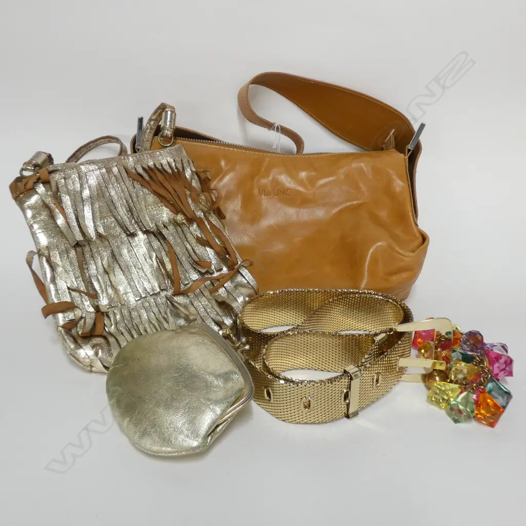 WHITING & DAVIS MESH BELT/2 LEATHER HANDBAGS/RETRO PLASTIC BRACELET Image 1++