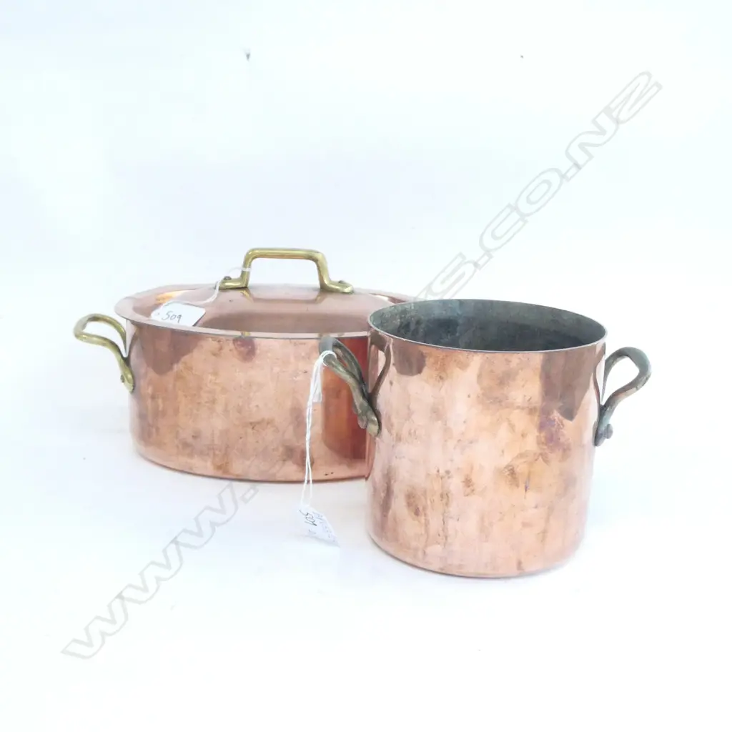 2 COPPER POTS 1 LIDDED L. 270MM Image 1++