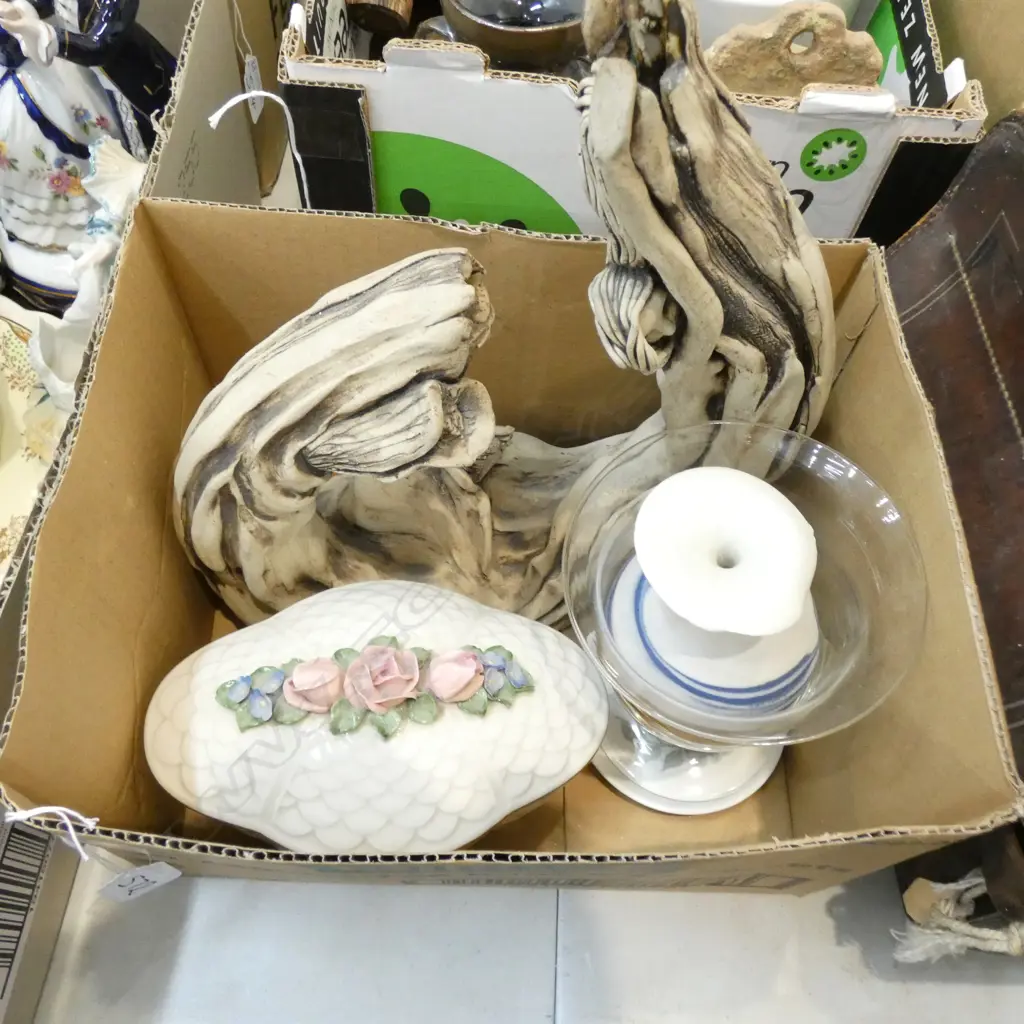 BOX LOT DRESEN LIDDED DISH, ASST CERAMICS ETC Image 1++