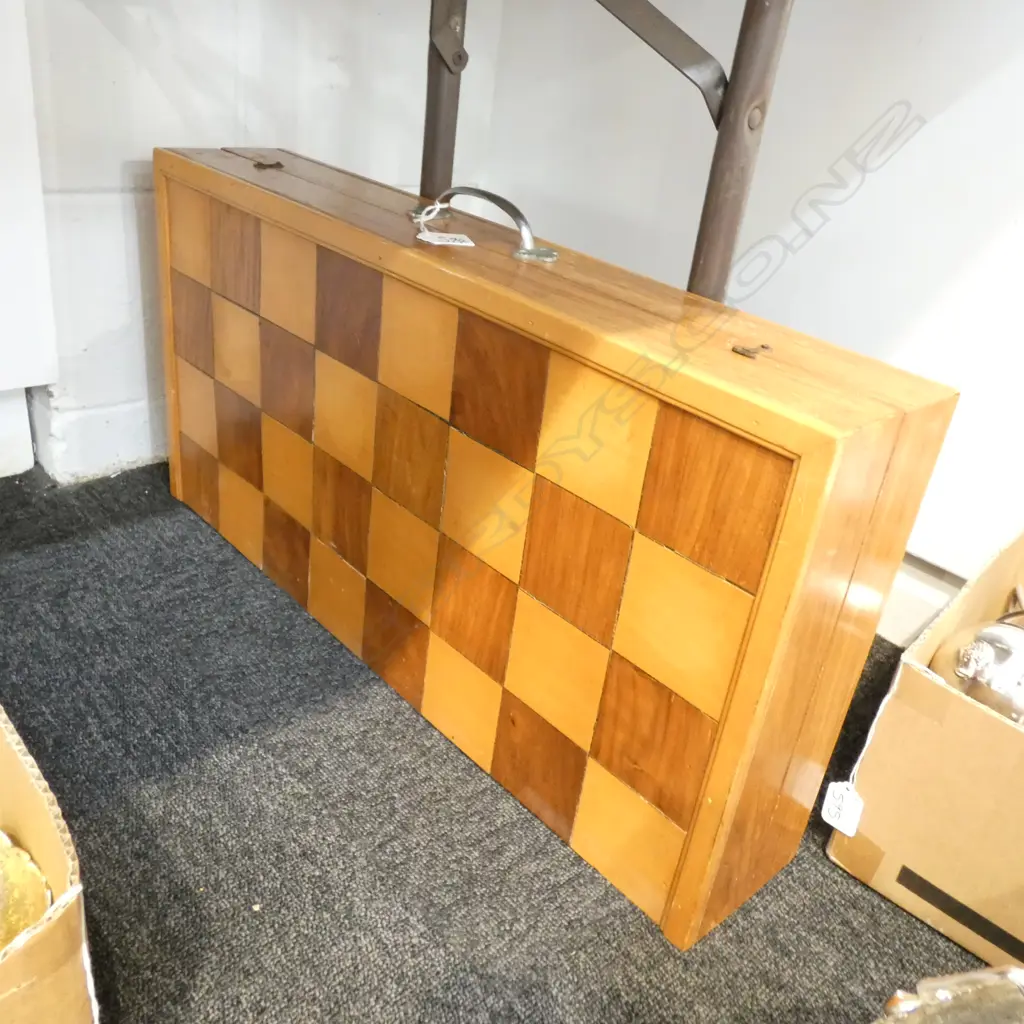 LARGE WOODEN CHESS SET BOARD AS CASE W. 660MM Image 1++