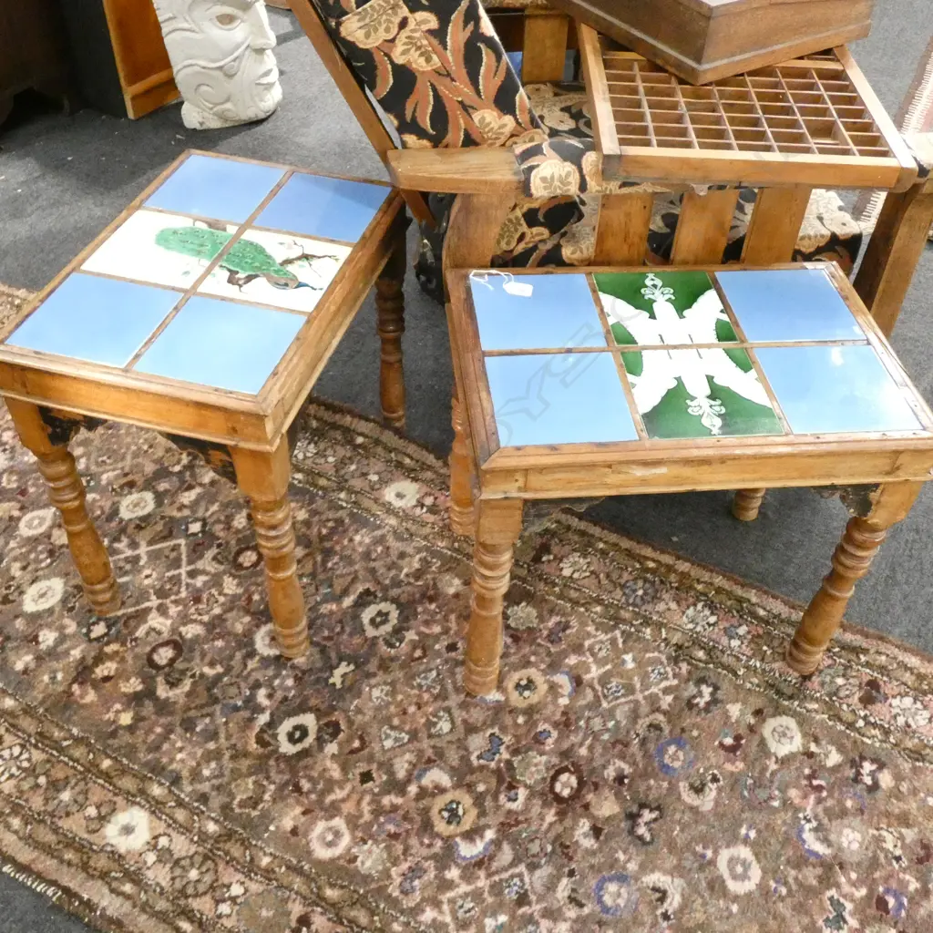 PR OF INDIAN TILE INSET SIDE TABLES W 550 MM Image 1++