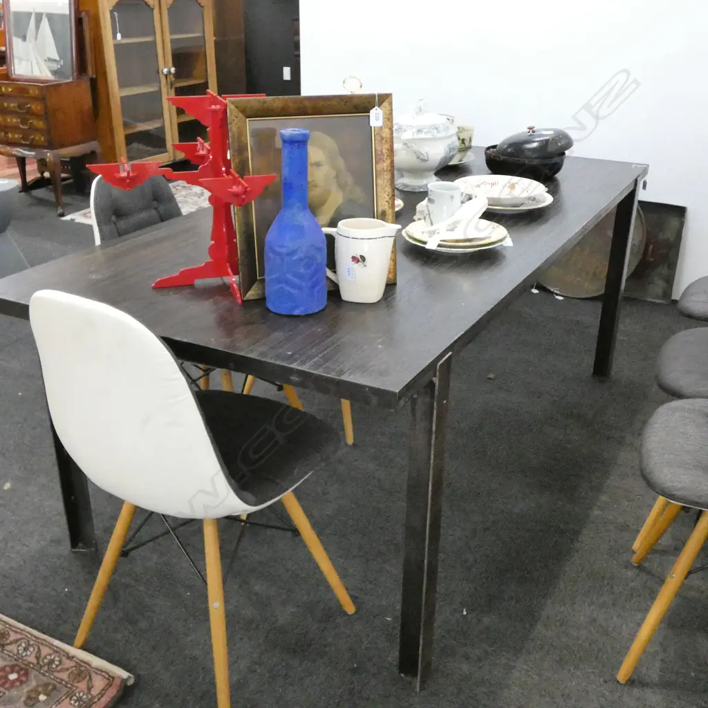OBLONG DINING TABLE WOOD TOP INDUSTRIAL STYLE LEGS Image 1++