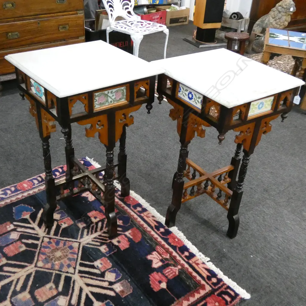 PR OF ANGLO-INDIAN MARBLE TOPPED SIDE TABLES Image 1++