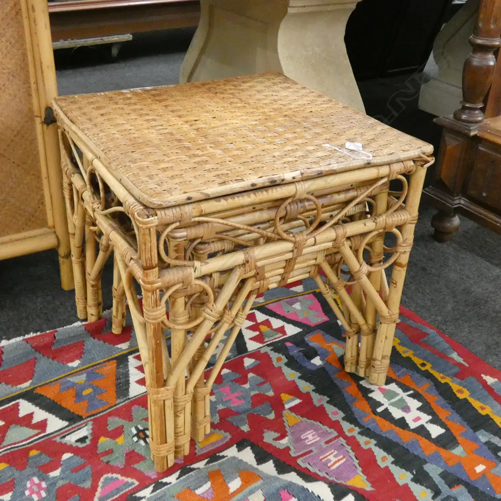 NEST OF THREE CANE TABLES Image 1++