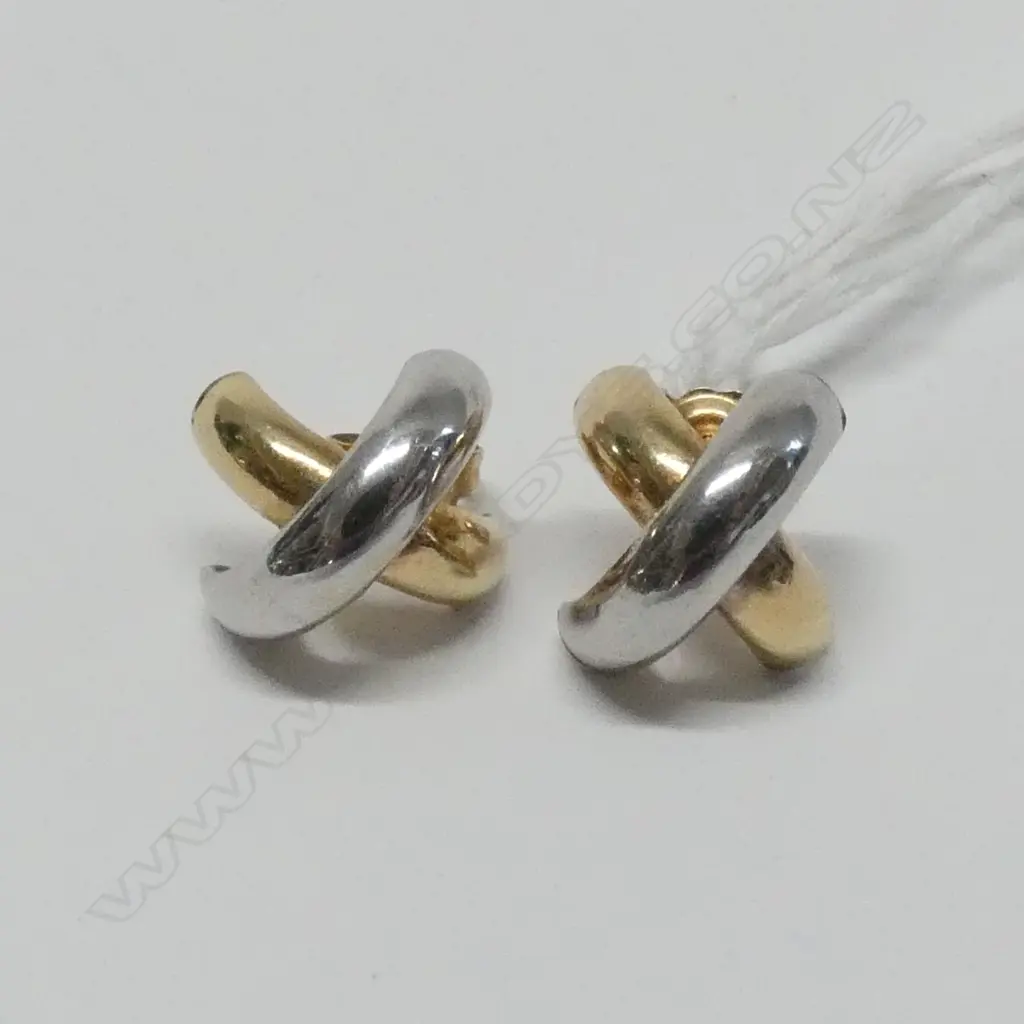 14CT WHITE & YELLOW GOLD X CROSS DESIGN EARINGS 1.7 GRAMS Image 1++