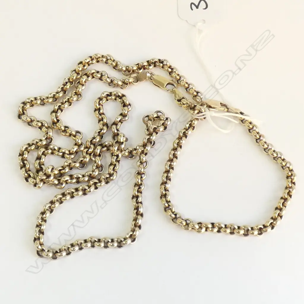 SILVER G PLATE BELCHER BRACELET + NECKLACE 70 CM LONG Image 1++