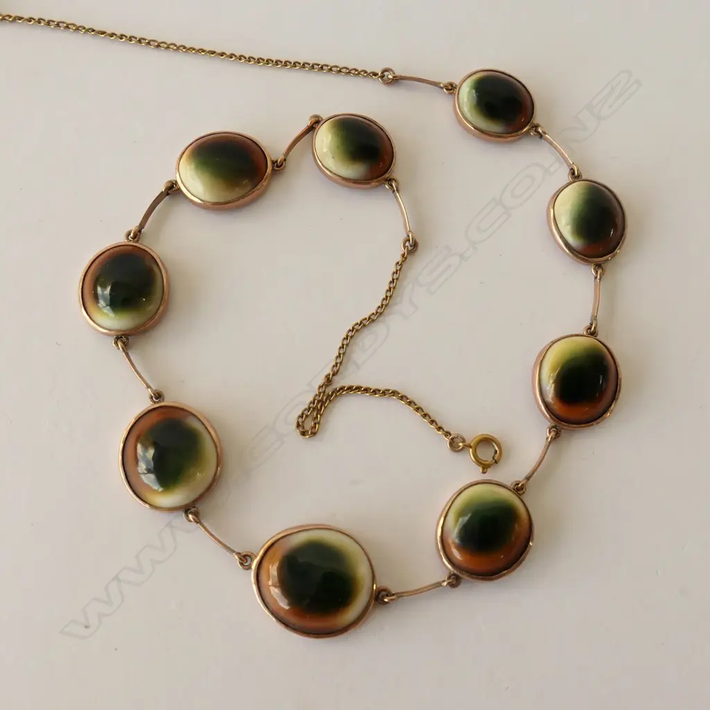 GOLD NECKLACE AND PENDANT CATSEYE SET IN 9CT GOLD TOTAL WEIGHT 33.5GM Image 1++