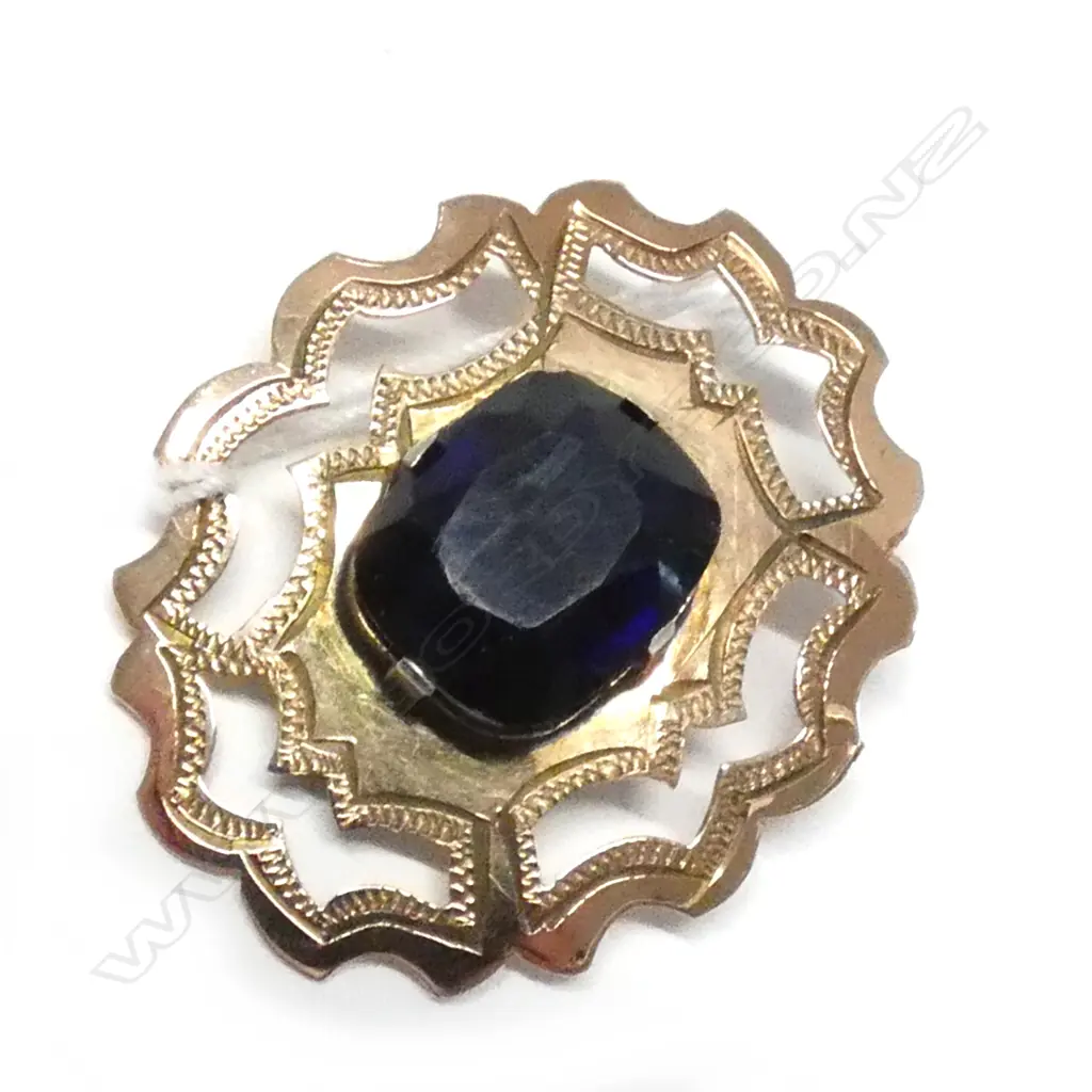 9CT ROSE GOLD AND BLUE STONE BROOCH (AF) VALUATION $900 Image 1++