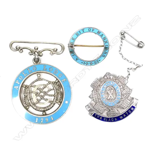 3 SILVER & ENAMEL BADGES/MEDALLIONS ....